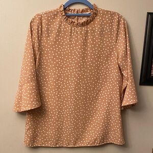 Les Amis Polka Dot Ruffle Neck Peach and White Blouse